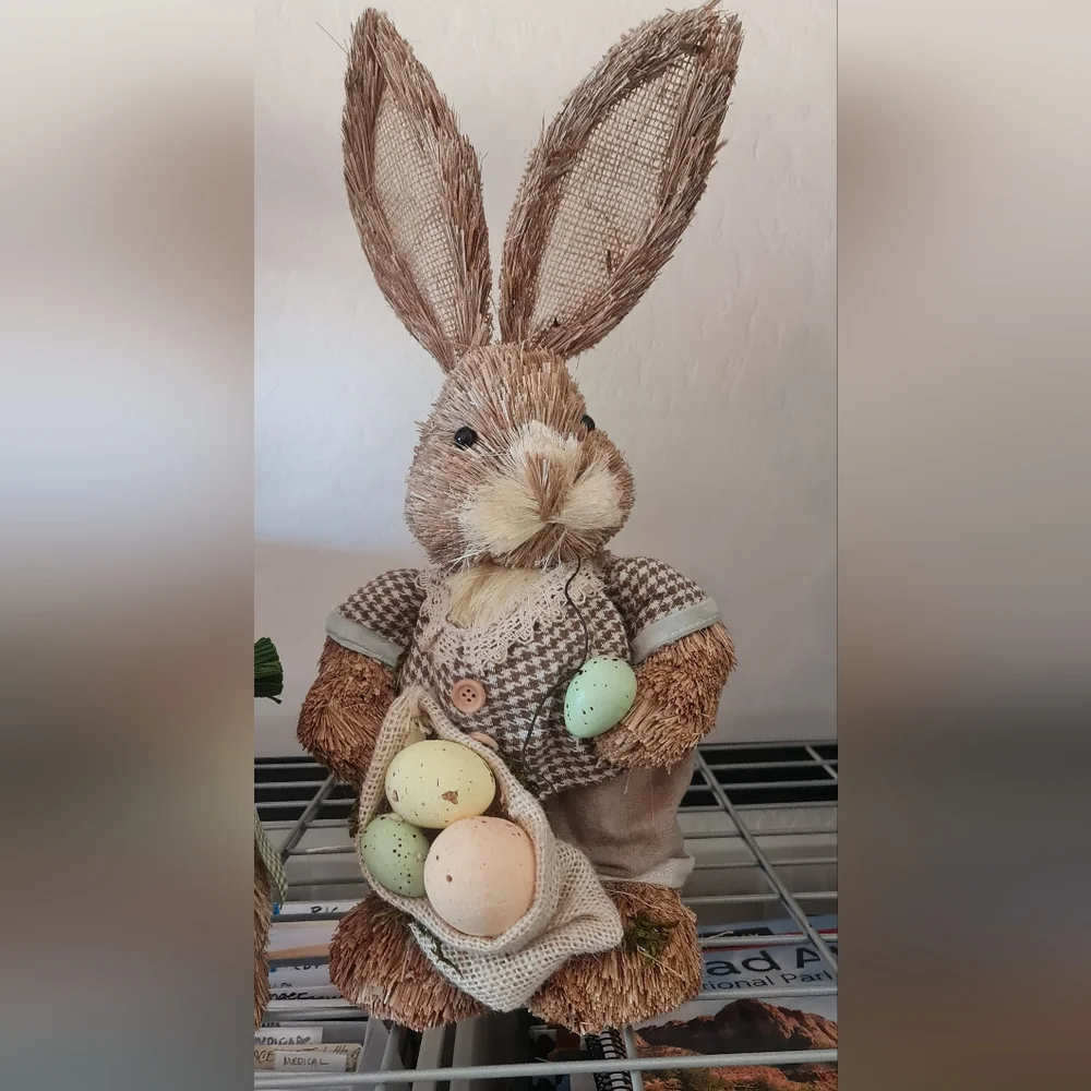 Michaels Sisal Rustic Easter Bunny Figurines by Ashland w/ Eggs Set/2 EUC - Picture 7 of 7